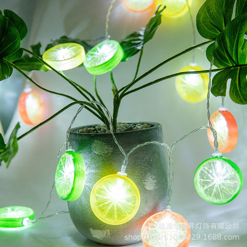 LED lemon slice light string, indoor decoration light string, night market camping atmosphere light, fruit battery box, colorful lights