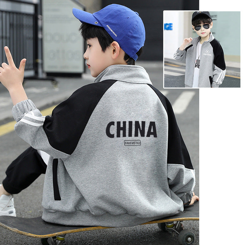 Stylish boys' spring/autumn long-sleeve jacket, middle and young children's autumn jacket, girls' baby zip-up top, children's sweatshirt
