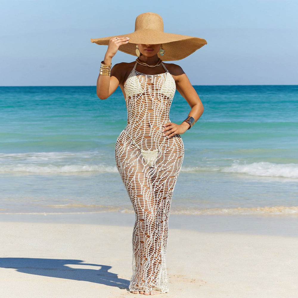 e-commerce european and american women's clothing sexy cup thong cut out naked back halter three-piece beach long skirt suit