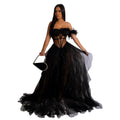 X6223 cross-border   fashion women's solid color sleeveless bandeau mesh maxi dress