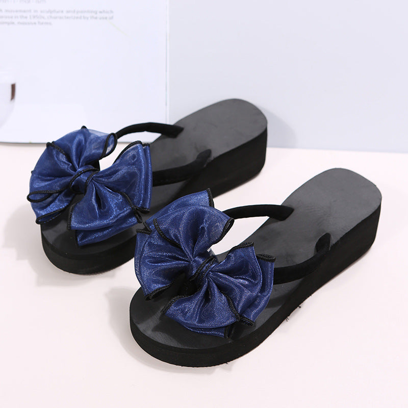 plus size summer new bowknot flip-flops casual outdoor beach seaside vacation wedge sandals
