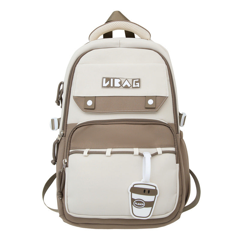 New large-capacity schoolbag male junior high school students contrasting color double backpack Korean version college student couple fashion backpack