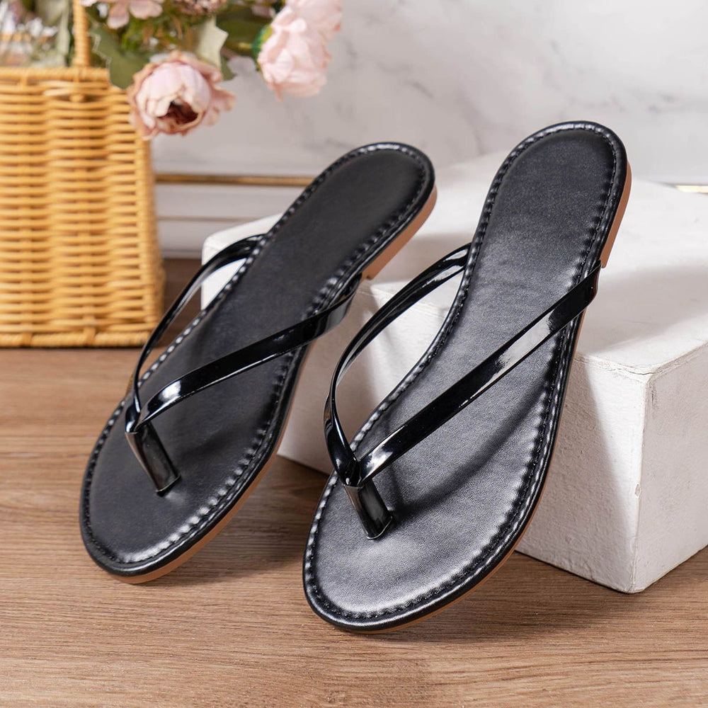 spring festival new plus size women's foreign trade shoes solid color striped thong low heel slip-on sandals