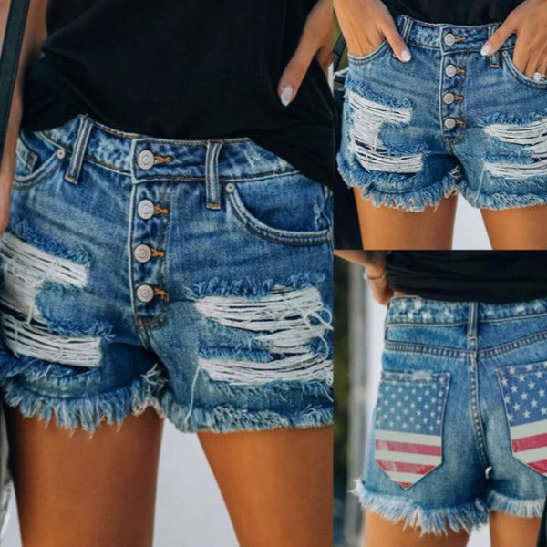 Europe, America and   supply, broken tassel denim shorts for women