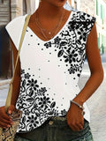 casual sleeveless v-neck floral and vine print polka dot comfortable versatile loose-fit summer top