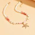 European and american cross-border seaside vacation style starfish and shell necklace - summer dopamine crushed stone ins handmade beaded necklace