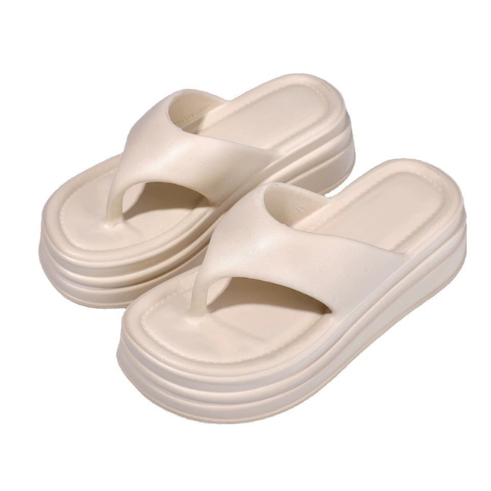 Wear-resistant women's flip-flops: summer platform sandals, thick-soled height increasing slides, beach-friendly thong sandals, versatile thick slippers