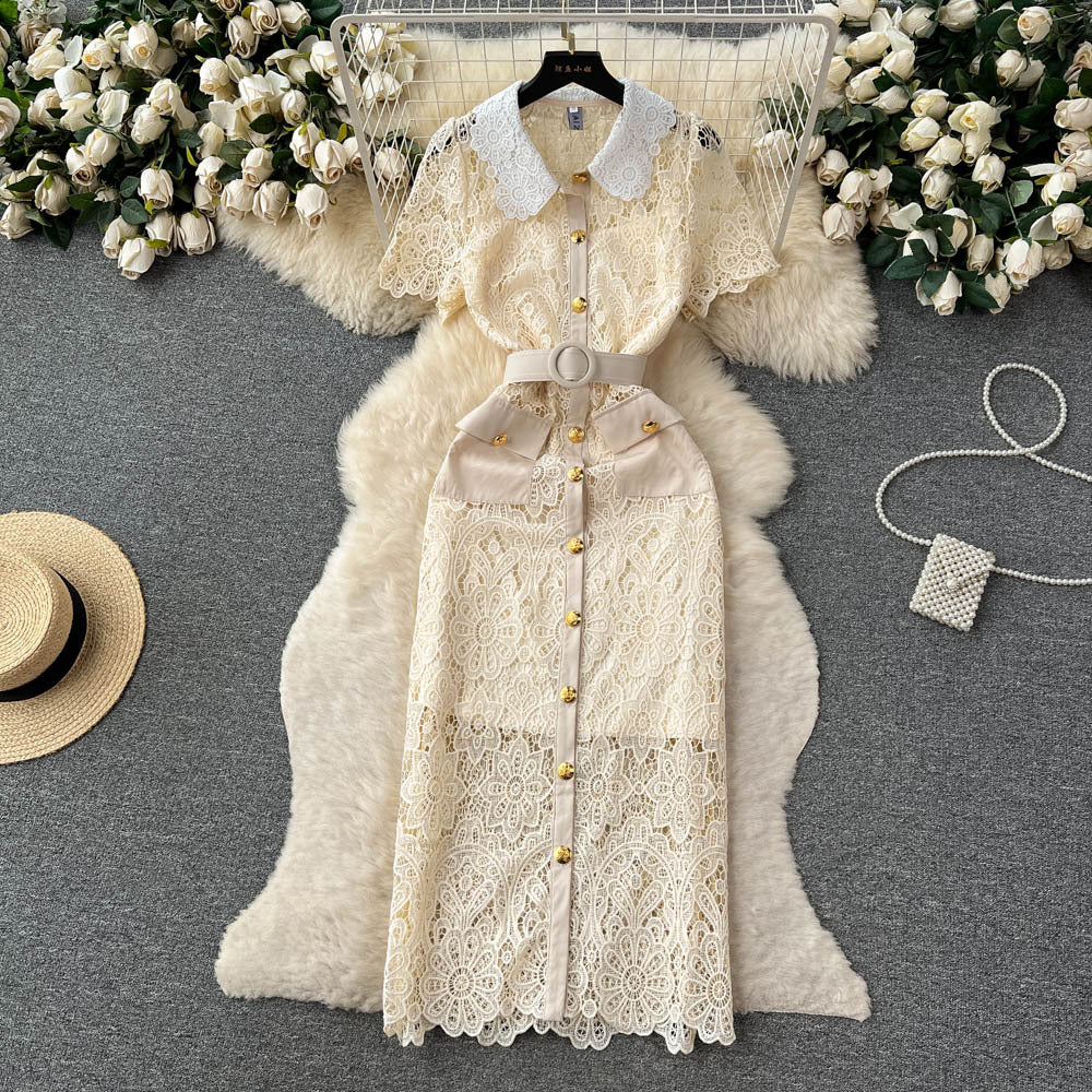 Luxury lace dress for women - summer crochet embroidery, unique and chic design, exuding a sophisticated and elegant aura