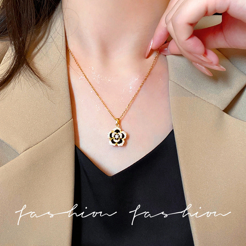Sense of designniche style black camellia necklace female clavicle chain springnew arrivalinscasualelegant necklace accessories