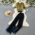 Light mature style stripesknittingcardiganloose pantstwo-piece setfemalesummer silmslimming lookfashionelegantsuit