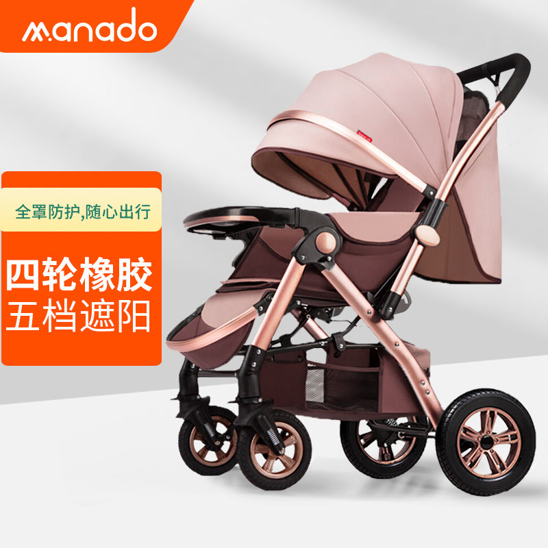 Baby stroller high view sit and lie down lightweight foldable four-wheel rubber two-way large space baby stroller