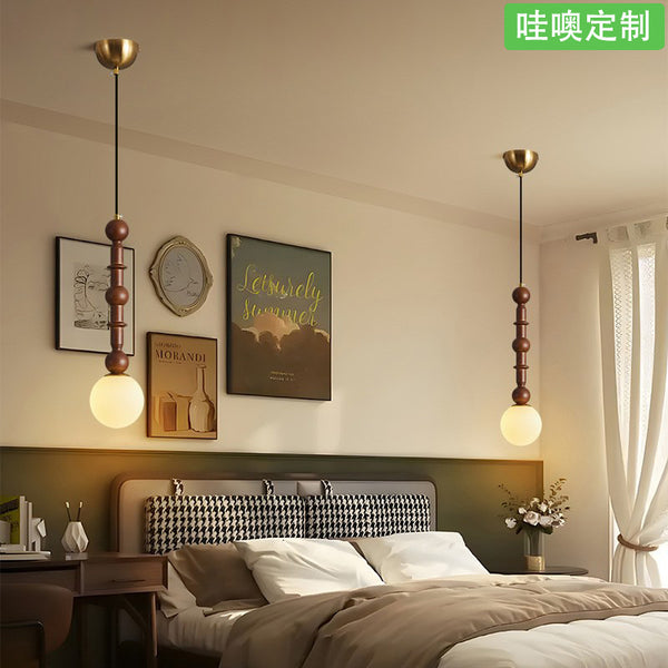 [Wow] Ash wood glass single-head bedside small chandelier medieval wabi-sabi wind master retro American bar counter