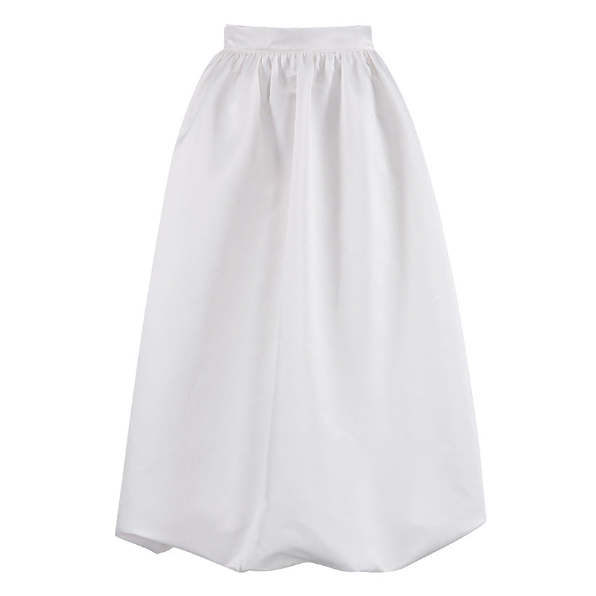 Spring simple fashion pink matte satin tutu skirt balloon skirt women's elegant loose French skirt wholesale