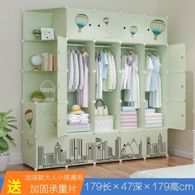 Simple wardrobe for home bedroom cabinet rental house simple folding assembly dormitory reinforced baby kids wardrobe cupboard