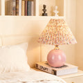 Nordic floral table lamp - pleated ceramic creative dimmable night light - study, trendy remote control bedside lamp - cozy bedroom lighting