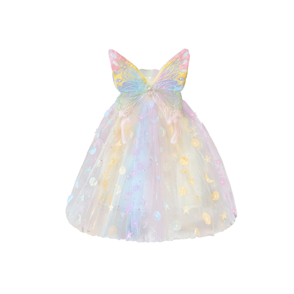 Girls' dress  summer butterfly sequin chic birthday party princess dress little girl rainbow dress