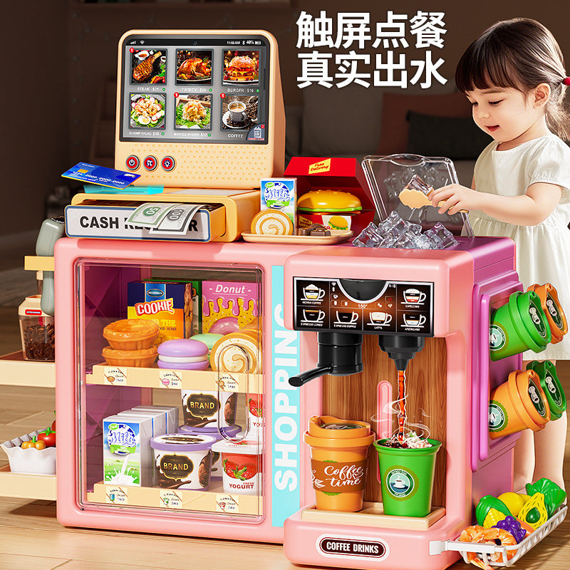 Kids' pretend play toy - realistic coffee & cash register set - convenience store water dispenser - educational supermarket playset - birthday gift for boys & girls
