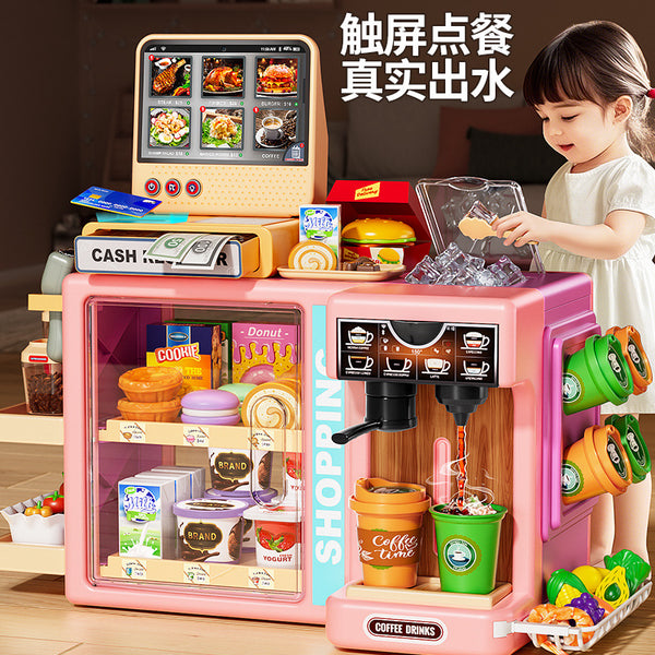 Children's play house toy simulation coffee cash register convenience store water puzzle supermarket boys and girls birthday gift