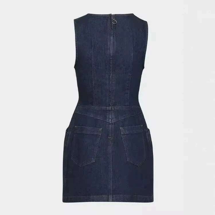 Amazon cross-border  summer sleeveless fashionable trendy minimalist casual denim dress for women
