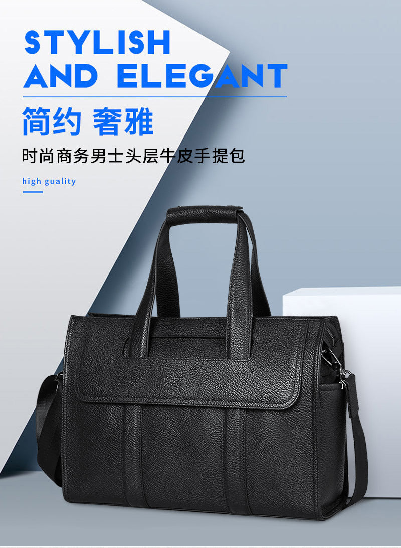 New men's bag, genuine leather men's handbag, first layer cowhide computer bag 15.6 inch business large-capacity briefcase