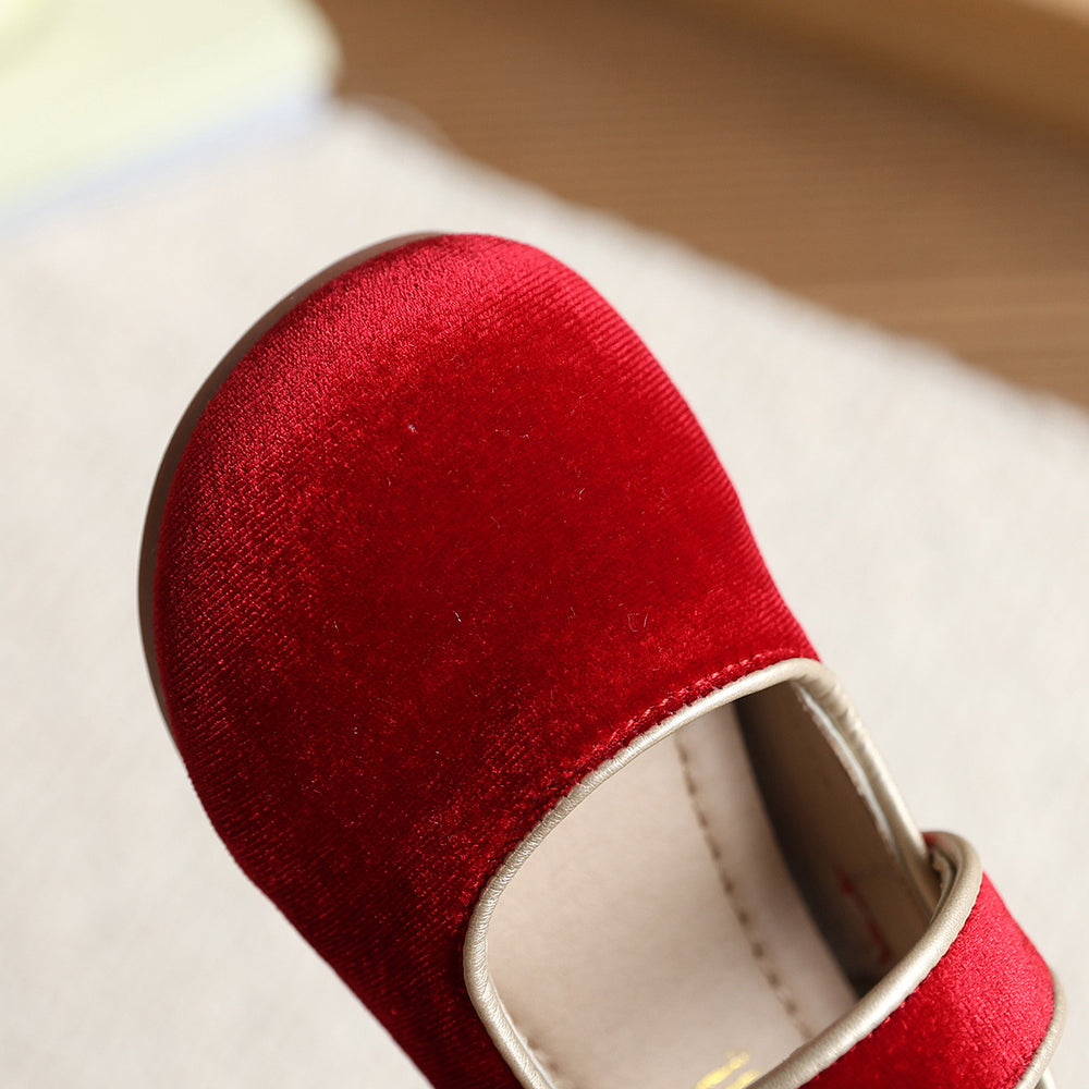 Vancahao girls' velvet princess shoes, new spring  collection: simple, soft-soled first walker shoes, grandmother shoes, and single shoes for children