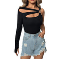 fashion cross-border women's clothing: unique street style t-shirt with asymmetrical design, cropped and exposed midriff top