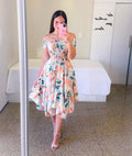fashion cross-border   one-shoulder asymmetrical off-shoulder short-sleeve digital print dress