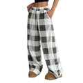 Amazon  cross-border american style wide-leg pants for women, new summer lightweight plaid print straight-leg casual pants