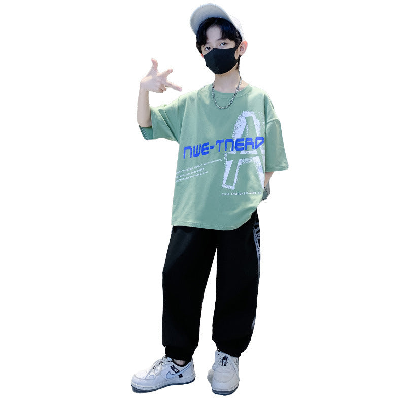 new boys' summer lightweight sportswear set - stylish short-sleeve outfit for mid-to-large children