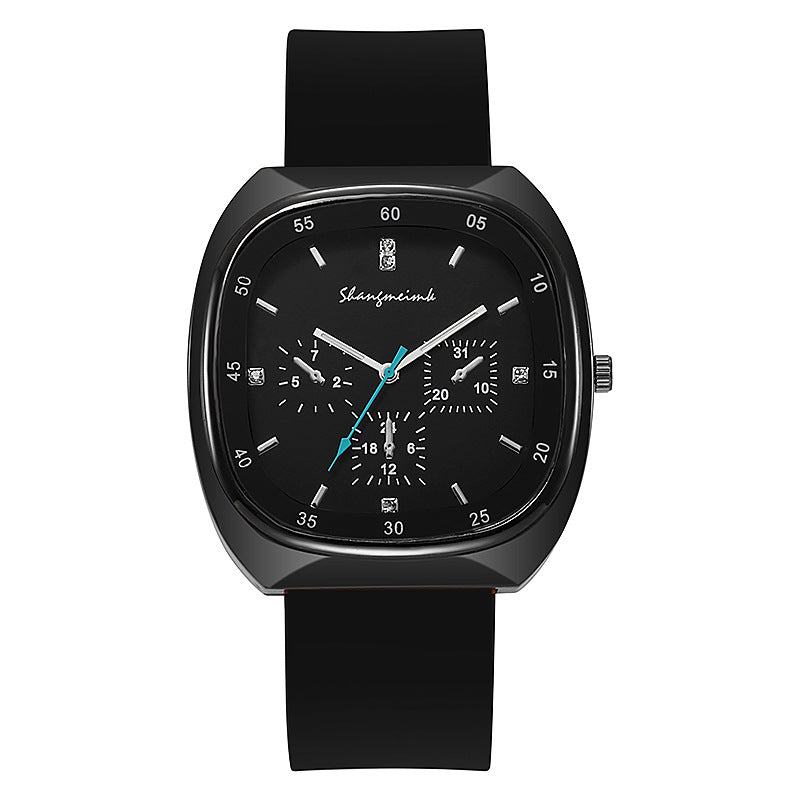 New arrivalexport women's watch three-eye fashion diamond square quartz silicone strap watch student women's watch