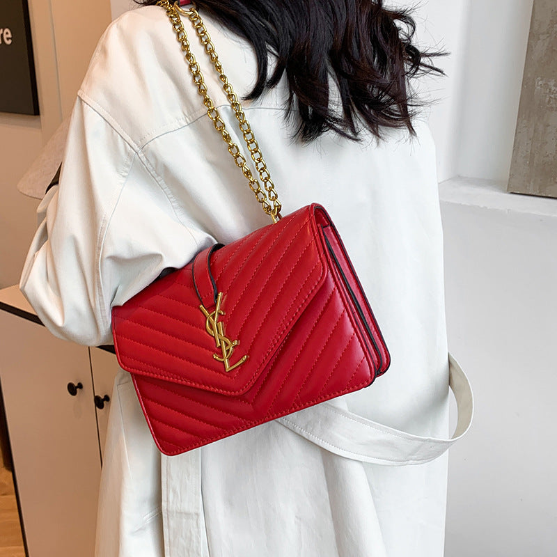 Fashion gold fashion women's bag 2025new arrival chain crossbody small square bag cover bag double compartment patent leather patent leather bag