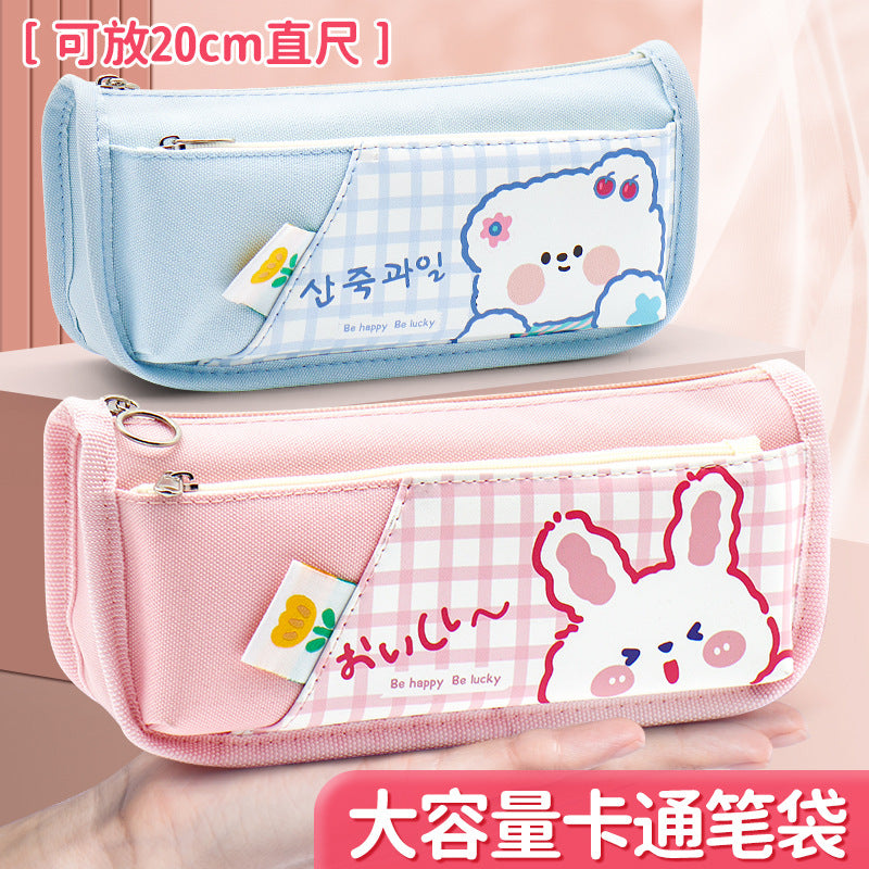 Girls pencil case large capacity primary and secondary school students stationery box wholesale canvas simple stationery bag high value Korean version pencil case