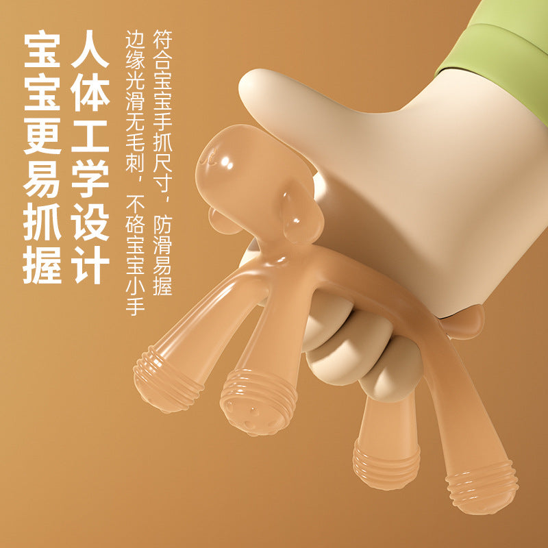 Baby teething glue, cartoon dog biting glue biting music boiled food grade silicone anti-eating hand baby grinding stick