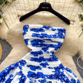 French holiday style one shoulder tube top puffy skirt women's clothing niche style pleated elastic off-shoulder hem ruffles skirt