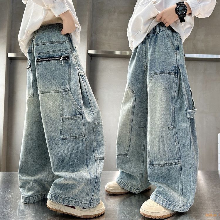 Boys' fall denim pants: new  styles - stylish wide-leg cargo pants for boys, perfect for spring and autumn