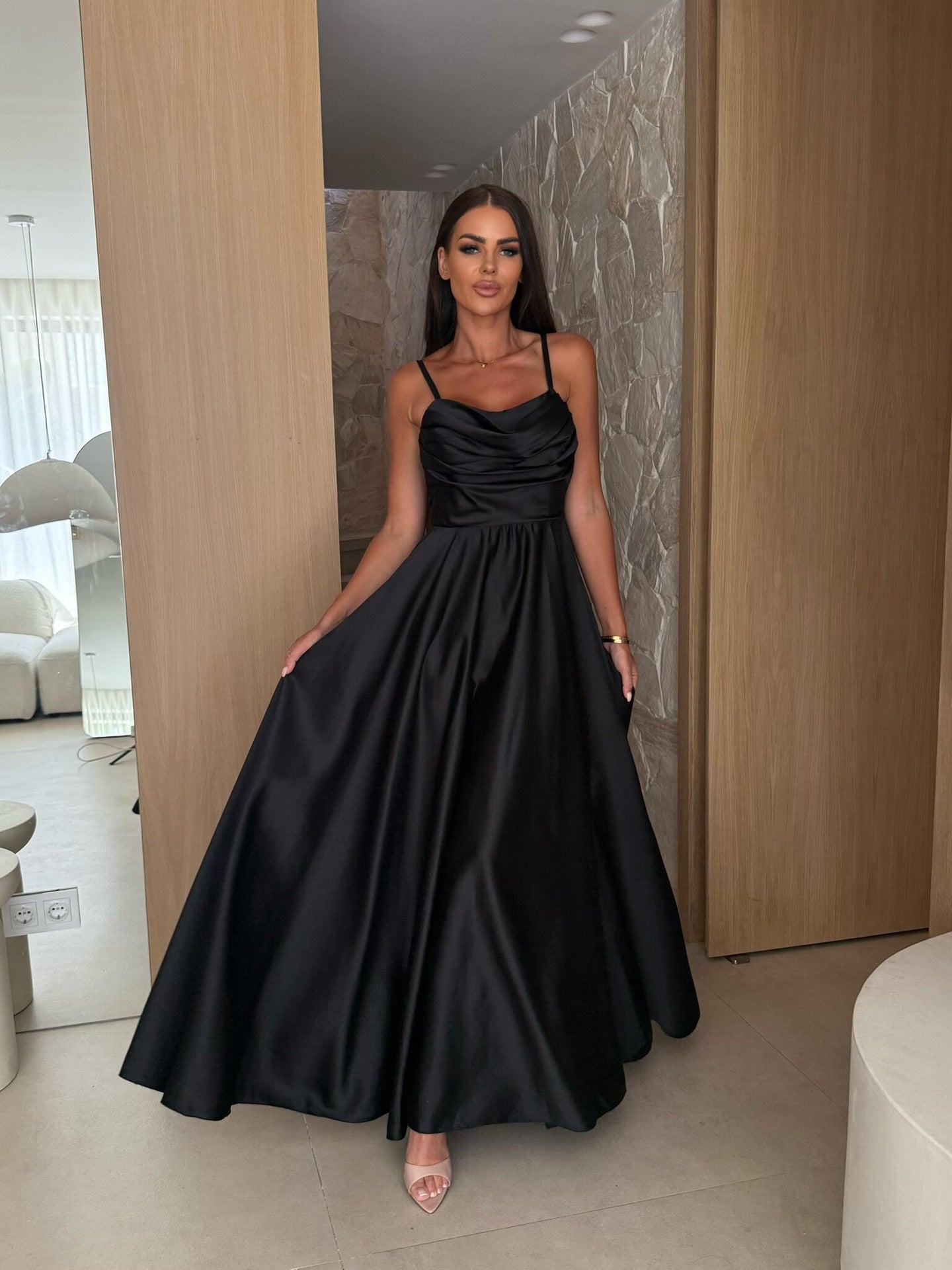 Shipped,   new, sexy solid color split suspender dress