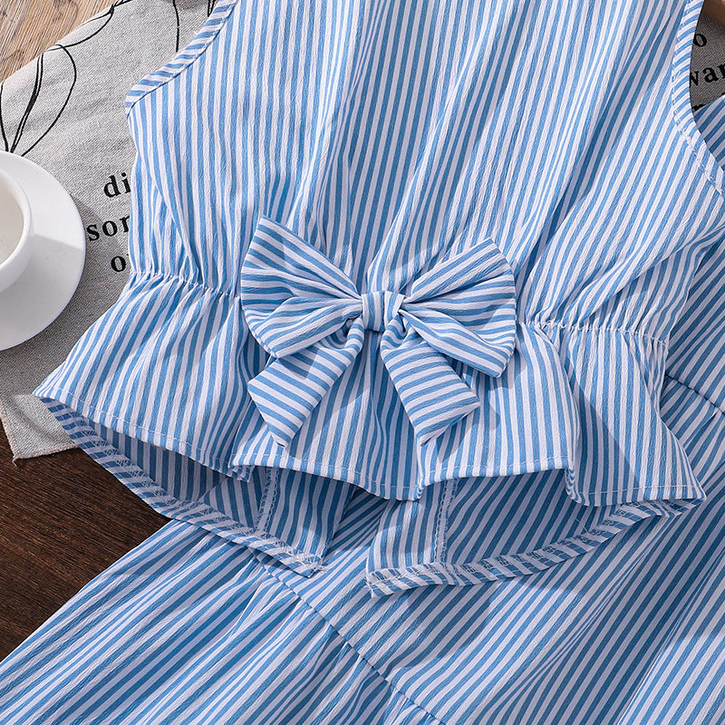 fashion children's clothing 26summernew arrivalstripes sleeveless waist slimming lookshirt skirtexportgirlsuit