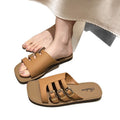 Trendy square-toe flat fashion slippers for women - 2026 summer new arrivals - fairycore style with buckle strap - versatile beach sandals