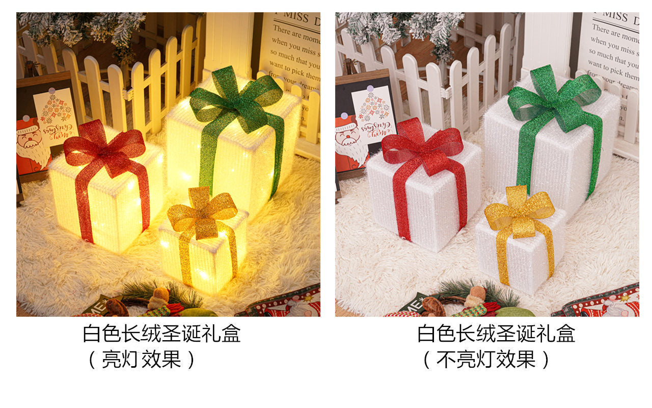 Popular Christmas gift box three-piece Christmas light decoration ambient light ins wind indoor and outdoor flashing ornament