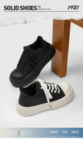Mickey mouse big head derby shoes for men - autumn chunky sole height increasing casual warm versatile sneakers - unique design fleece-lined leather shoes