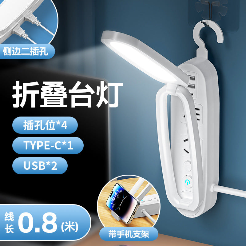 Cute foldable socket desk lamp - ins style cartoon eye protection night light for students, dorms, bedrooms, and bedside tables