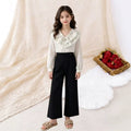 spring new arrival: cross-border girls' and big girls' outfit set - stylish v-neck polka dot lace trim long sleeve casual pants