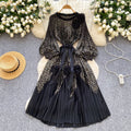 Palace style classyprinting lantern sleeve dress women's spring strap stereo flower pleated super fairy long skirt