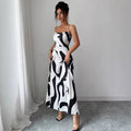 foreign trade  summer new european and american style geometric printing vacation sexy suspender skirt side slit one-step skirt