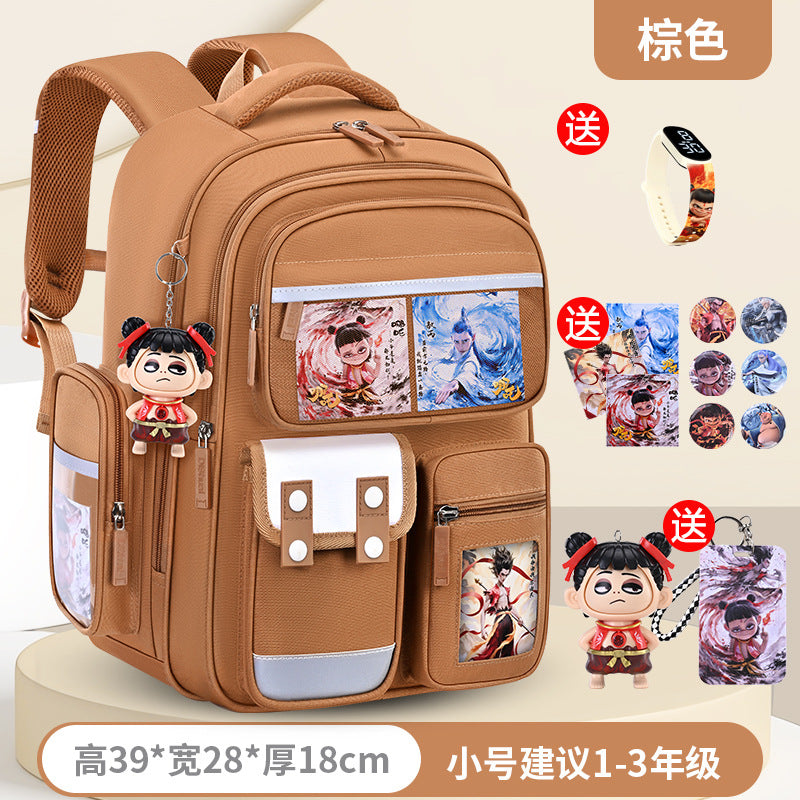 New nezha backpack for boys and girls, grades 1-6: spine protection, lightweight design, and extra-large capacity