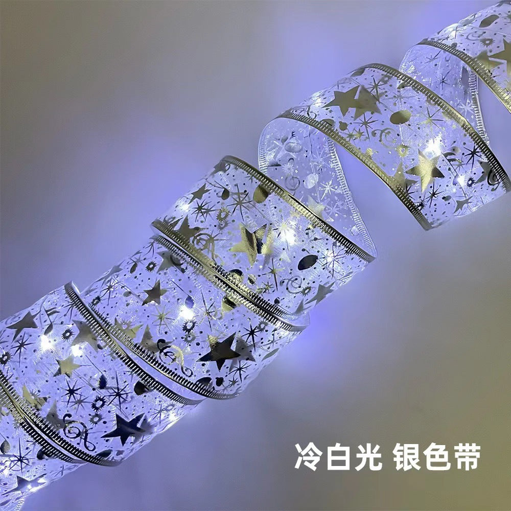 Cross-border Christmas ribbon LED light string Christmas tree decorative light Holiday light gift box decorative ribbon flash light string