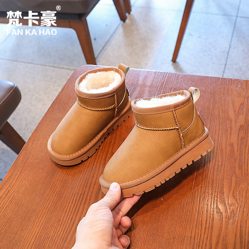 Kidsthickenedheattech snow boots autumn winternew arrivalsex girl black cotton shoes boys short boots medium and big kids shoes