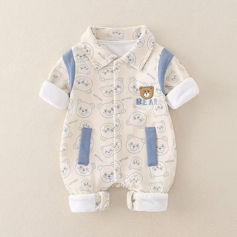 Baby outwear double-layer autum clothes baby onesie newborn spring khaki outwear clothes spring & fall crawling clothes
