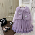 【in stock】girls' outfit  winter new arrival: hello kitty plush vest & fleece tulle skirt sweet princess two-piece set