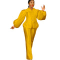D3069  solid color bubble sleeve top and wide-leg pants two-piece set - european and american style fashion cross-border outfit